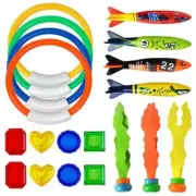 Underwater Diving Game Set: 19 Dive Rings + Seaweeds for Kids Pool Fun