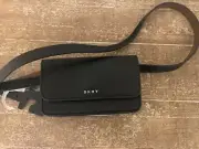 DKNY BELT BAG FANNY PACK Black Pebbled L Feather 7x4 NEW WITH TAGS!!!
