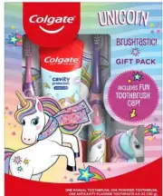 Colgate Unicorn Brushtastic Gift Pack 2 Toothbrushes 1 Tube 1 Toothbrush Cap