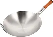 Cabilock 1Pc Stainless Steel Wok with Ergonomic Handle for Induction Gas Stoves Practical Cooking Pan for Stir Frying Easy to Clean Kitchen Gadget Silver Finish