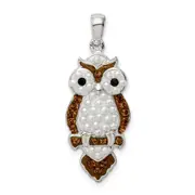 Sterling Silver Rhod-Pltd Imitation Pearl/Preciosa Crystal Owl Pendant