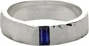 [MOUNTJEWELS] Sapphire Mens Ring 925 Sterling Silver Blue Sapphire Ring Wedding Band Ring Promise Ring Hammered Ring Mens Promise Ring Jewelry Gift Wedding Engagement Band