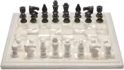 White Marble Inlaid with MOP Chess Board Handmade Collectible Marble Chess Set