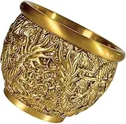 HOOTNEE Chinese Brass Dragon Pattern Cylinder Ornament Decorative Treasure Bowl Home Office Decor Tabletop Decoration