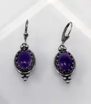 AMERICAN WEST Sterling Silver Crown Detail Amethyst Lever Back Drop Earrings NWT
