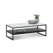 Ebonie White Marble Shelf Rectangular Coffee Table in Matte Black