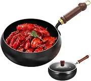 Stir Fry Wok with Wooden Handle - Cooking Pan | Heavy-Duty Kitchen Tool | Heat-Resistant | Flat Bottom Induction Cookware for Home Hotel Restaurant