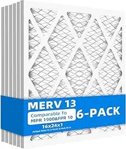 (6 Pack) 16x24x1 Furnace Air Filters, MPR 1900 & FPR 10, MERV 13 Pleated Air Filter (Actual Size: 15.75" x 23.75" x 0.75")