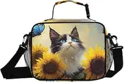Insulated Lunch Box Manx Cat Sunflower for Women Men - Ideal for Work, Picnics - Includes Adjustable Shoulder Strap