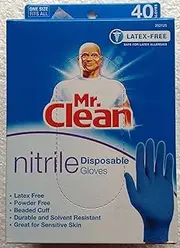 [Mr. Clean] Latex Free & Powder Free NITRILE Disposable Cleaning Gloves DURABLE SOLVENT RESISTANT (40 Count)