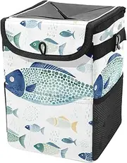 Car Trash Can with Lid and Storage Pockets Leak-Proof Organizer,Multipurpose Trash Bin for Car,Fish Pattern