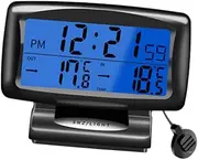 Obuyke Dual Temperature Backlight Dust-Resistant Car Clock for Dashboard Easy to Install Construction No Battery Required