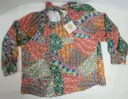 Marie Oliver Jenna Large Blouse Silk Blend Chiffon Patchwork $268