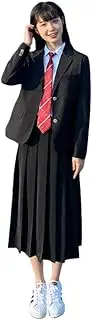 [TTYAO REII] Womens School Uniform Suit Shirt Skirt 2 Button Single Breasted Blazer Suit Preppy Style Outfit for Graduation