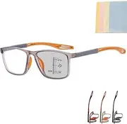 Sport Intelligent Photochromic Progressive Bifocal Presbyopia Glasses for Women Men, Chromoscope. Multifocus Reading Glasses (+1.00/40-45 YEAR,Orange*)