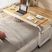 Overbed Table with Wheels, Height Adjustable Computer Desk Standing Workstation Food Tray Desk Rolling Medical Table Wood Bedside Laptop Table,Mobile Computer Workstation,C,120cm