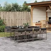 9 Piece Garden Dining Set with Cushions Grey Poly Rattan Patio Bar Sets