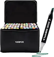 Markers, 100 color Double Tipped Alcohol Markers Based Drawing Markers for Sketching, Manga Comic Illustrations Cartoons Coloring pen set, Beginners Non-toxic, Perfect for Artists, Students