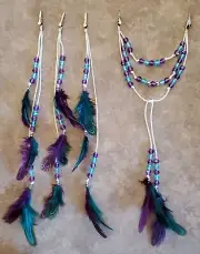 WOW! Horse Tail / Mane Beads FEATHERS Arabian, AQHA, Friesian PURPLE / TURQUOISE
