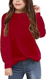 [Yekaty] Girls Shirts Casual Solid Color Crewneck Blouses Soft Long Sleeve Swiss Dots Chiffon Tops