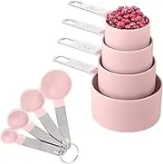 8 Pieces Measuring Cups and Spoons Set / Nesting Measuring Cups with Stainless Steel Handle / for Dry and Liquid Ingredient (Light pink)