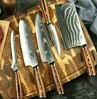 Chef Cleaver Santoku Boning Knife Set 67 Layers Damascus Steel Wood Handle Slice