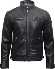 [mudax] Vintage Cafe Racer Classic Biker Jacket - Leather Jacket for Men Retro Motorcycle Adventure Wear