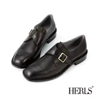 在飛比找momo購物網優惠-【HERLS】孟克鞋-全真皮英倫方頭單釦孟克鞋(黑色)