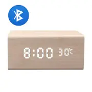 Portable Wireless Charging+Bluetooth Speaker LED Digital Wooden Alarm Clock