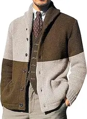 [JEShifangjiusu] Casual Men's Knitted Long Sleeve Fog Shirt Shawl Collar Chassis Autumn Winter Warm Knit Fog Coat, Mandarin, XXL