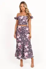 [PUP3] Arabella Two Piece Set - Steel Grey Floral S Grey