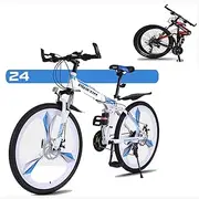 Mountain Bike, Foldable Portable 26" High Carbon Steel Frame Full Suspension Bicycle 24 Speed Dual Disc Brakes Unisex Off Road Bicycle Quick Folding and Convenient Travel,D