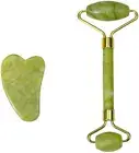 Gua Sha Stone & Jade Roller Skin Scraper, Natural Jade Stone Face Roller Anti-Ag