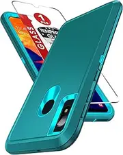 LeYi Compatible for Samsung A10E Phone Case: Tempered Glass Screen Protector, 3 in 1 Rugged Cover, Military Grade Shockproof Cell Phone Android Funda para Samsung Galaxy A 10E, Teal