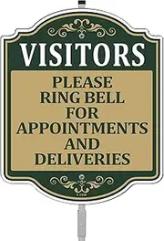 Visitors Please Ring Bell For Appointments And Deliveries Sign 12" x 10" With 35" Long Metal Stakes Packages Sign Delivery Sign With Stand Aluminum Outdoor Use Yard Business Sign