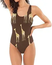 [RPLIFE] Giraffes Dark Brown Women's One-Piece Swimsuit, Sexy Bathing Suit for Women Tummy Control Trendy One-Piece Swimsuit