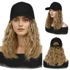 Medium Long Baseball Cap Bob Hair Wig Sun Cap Short Curly Wave Hair Outdoor