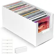 CD Storage Box, Stackable Plastic CD Organizer, Hold Up to 25 CDs, CD Storage Case for desk and Shelf