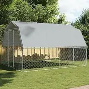 2 PCS Dog Cages with Roof and Door, Silver, Galvanised Steel, 375x285x230 cm, Durable Outdoor Kennel with Water-Resistant Roof, Mesh Design, and Lockable Latch System
