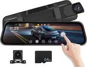 Mirror Dash Cam, 9.66" Touch Screen Front and Rear View Mirror Camera for Car, D