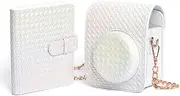 LIFEBEA Instax Mini 12 Camera Case & Album Set, Holographic Woven Design, Metal Chain Strap, 64-Photo Album, Mini 12 Accessories Kit-White