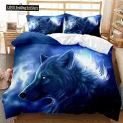 v1047 Bed Sheets Wolf Duvet Cover Set Animal Theme Bedding Set Retro Cool Wild Wolf Blue Sky Double Queen King Size Soft Polyester Qulit Cover 3-Piece