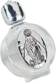 SiaBiced Glass Container for Holy Water with Toned Cap, Travel Companion, silvery
