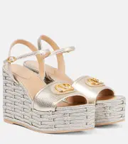 [Valentino Garavani] Valentino Garavani VLogo metallic leather wedge sandals AU 9 metallic