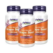 3 x NOW Mega Poteny Grape Seed Extract OPC 250mg 90 Vcaps Antioxidant Protection