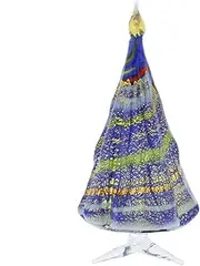 Glass Of Venice Murano Glass Christmas Tree Standing Sculpture - Blue and Gold. Christmas Ornament for Holiday Décor, Italian Handmade