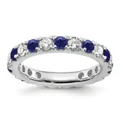 14k White Gold 1 Ct. Lab Grown Diamond VS/SI+ G+ and Lab Created Blue Sapphire Eternity Band Ring