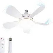 USOR Socket Fan Light with E27, Socket Ceiling Fans with Light and Remote Control, 3 Colors 3000-6500K, 3 Adjustable Wind Speeds, Screw Room Ceiling Fan for Bedroom Living Room Kitchen Garage.