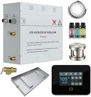 Contractors Series 7.5kW Steam Bath Generator with Quickstart Continuous Steam, Black Digital Touch Pad, Built-in Auto-drain, Drain Pan, White LED light, and Aroma Steamhead in Brushed Nickel