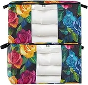 Amooorous Black Vivid Colorful Roses 60/95 L zippered shoe storage with Reinforced Handles, clear window container with lid for King Comforter Bedding Pillow Sheet
